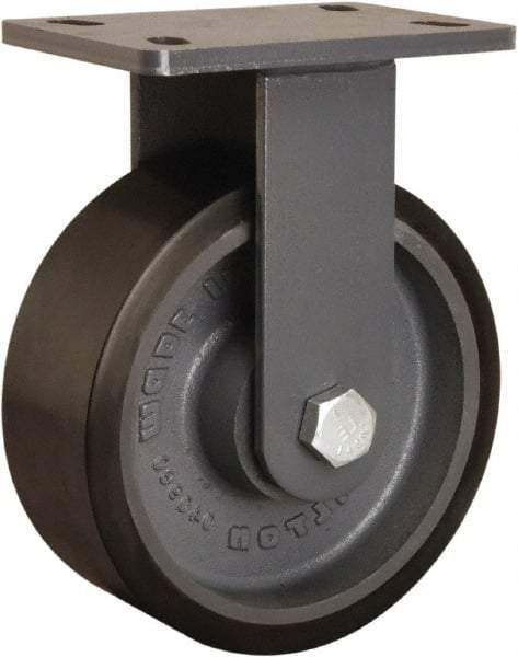 Hamilton - 8" Diam x 3" Wide x 10-1/4" OAH Top Plate Mount Rigid Caster - Polyurethane Mold onto Cast Iron Center, 2,400 Lb Capacity, Tapered Roller Bearing, 5 x 7" Plate - Exact Tool & Supply
