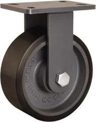 Hamilton - 8" Diam x 3" Wide x 10-1/4" OAH Top Plate Mount Rigid Caster - Polyurethane Mold onto Cast Iron Center, 2,400 Lb Capacity, Tapered Roller Bearing, 5 x 7" Plate - Exact Tool & Supply