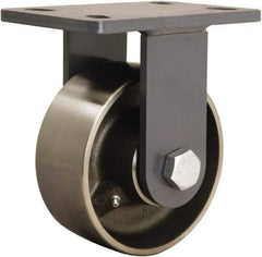 Hamilton - 6" Diam x 2-1/2" Wide x 7-3/4" OAH Top Plate Mount Rigid Caster - Forged Steel, 2,400 Lb Capacity, Straight Roller Bearing, 5 x 7" Plate - Exact Tool & Supply