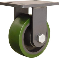 Hamilton - 6" Diam x 2-1/2" Wide x 7-3/4" OAH Top Plate Mount Rigid Caster - Polyurethane Mold onto Cast Iron Center, 1,600 Lb Capacity, Tapered Roller Bearing, 5 x 7" Plate - Exact Tool & Supply