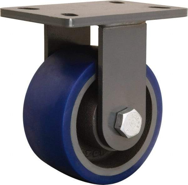 Hamilton - 6" Diam x 3" Wide x 7-3/4" OAH Top Plate Mount Rigid Caster - Polyurethane Mold onto Cast Iron Center, 1,800 Lb Capacity, Sealed Precision Ball Bearing, 5 x 7" Plate - Exact Tool & Supply