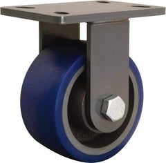 Hamilton - 6" Diam x 3" Wide x 7-3/4" OAH Top Plate Mount Rigid Caster - Polyurethane Mold onto Cast Iron Center, 1,800 Lb Capacity, Sealed Precision Ball Bearing, 5 x 7" Plate - Exact Tool & Supply