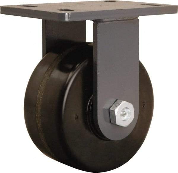 Hamilton - 6" Diam x 3" Wide x 7-3/4" OAH Top Plate Mount Rigid Caster - Phenolic, 2,200 Lb Capacity, Tapered Roller Bearing, 5 x 7" Plate - Exact Tool & Supply