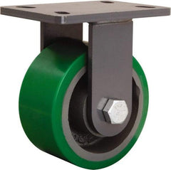 Hamilton - 6" Diam x 3" Wide x 7-3/4" OAH Top Plate Mount Rigid Caster - Polyurethane Mold onto Cast Iron Center, 2,200 Lb Capacity, Tapered Roller Bearing, 5 x 7" Plate - Exact Tool & Supply
