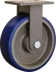 Hamilton - 10" Diam x 3" Wide x 12-1/16" OAH Top Plate Mount Rigid Caster - Polyurethane Mold onto Cast Iron Center, 2,400 Lb Capacity, Tapered Roller Bearing, 5 x 7" Plate - Exact Tool & Supply