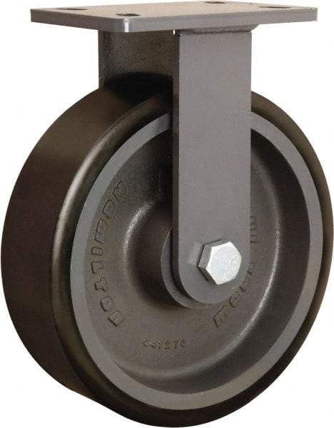 Hamilton - 10" Diam x 3" Wide x 12-1/16" OAH Top Plate Mount Rigid Caster - Polyurethane Mold onto Cast Iron Center, 2,400 Lb Capacity, Tapered Roller Bearing, 5 x 7" Plate - Exact Tool & Supply