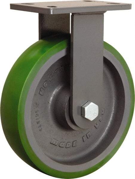 Hamilton - 10" Diam x 2-1/2" Wide x 12-1/16" OAH Top Plate Mount Rigid Caster - Polyurethane Mold onto Cast Iron Center, 2,400 Lb Capacity, Tapered Roller Bearing, 5 x 7" Plate - Exact Tool & Supply