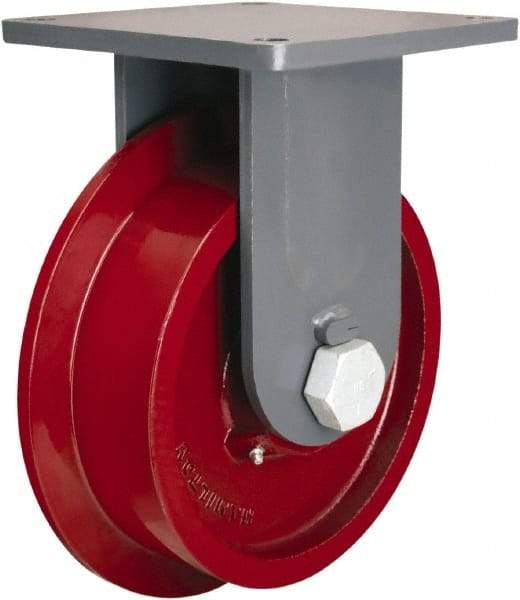 Hamilton - 10" Diam x 3-7/64" Wide x 12-1/2" OAH Top Plate Mount Rigid Caster - Iron, 5,400 Lb Capacity, Tapered Roller Bearing, 6-1/2 x 7-1/2" Plate - Exact Tool & Supply
