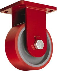 Hamilton - 10" Diam x 3" Wide x 12-1/2" OAH Top Plate Mount Rigid Caster - Polyurethane Mold onto Cast Iron Center, 3,600 Lb Capacity, Tapered Roller Bearing, 6-1/2 x 7-1/2" Plate - Exact Tool & Supply