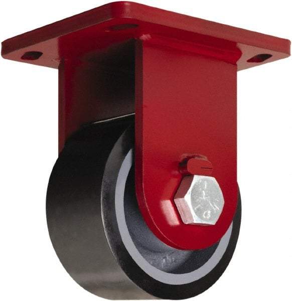 Hamilton - 6" Diam x 3" Wide x 8-1/2" OAH Top Plate Mount Rigid Caster - Polyurethane Mold onto Cast Iron Center, 2,860 Lb Capacity, Sealed Precision Ball Bearing, 6-1/2 x 7-1/2" Plate - Exact Tool & Supply