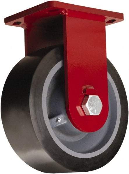 Hamilton - 12" Diam x 4" Wide x 15-1/2" OAH Top Plate Mount Rigid Caster - Polyurethane Mold on Forged Steel, 7,800 Lb Capacity, Tapered Roller Bearing, 6-1/2 x 7-1/2" Plate - Exact Tool & Supply
