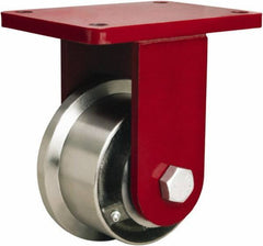 Hamilton - 5" Diam x 2-11/16" Wide x 8" OAH Top Plate Mount Rigid Caster - Iron, 4,300 Lb Capacity, Tapered Roller Bearing, 6-1/2 x 7-1/2" Plate - Exact Tool & Supply