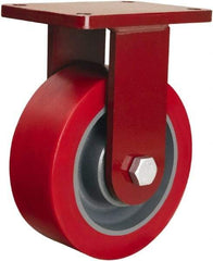 Hamilton - 8" Diam x 3" Wide x 10-1/2" OAH Top Plate Mount Rigid Caster - Polyurethane Mold on Forged Steel, 4,400 Lb Capacity, Sealed Precision Ball Bearing, 5-1/2 x 7-1/2" Plate - Exact Tool & Supply