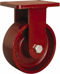 Hamilton - 8" Diam x 3" Wide x 10-1/2" OAH Top Plate Mount Rigid Caster - Cast Iron, 2,600 Lb Capacity, Tapered Roller Bearing, 5-1/2 x 7-1/2" Plate - Exact Tool & Supply