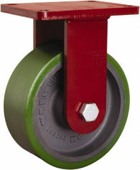 Hamilton - 8" Diam x 3" Wide x 10-1/2" OAH Top Plate Mount Rigid Caster - Polyurethane Mold onto Cast Iron Center, 2,500 Lb Capacity, Tapered Roller Bearing, 5-1/2 x 7-1/2" Plate - Exact Tool & Supply