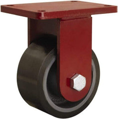Hamilton - 6" Diam x 3" Wide x 8-1/2" OAH Top Plate Mount Rigid Caster - Polyurethane Mold onto Cast Iron Center, 2,860 Lb Capacity, Tapered Roller Bearing, 5-1/2 x 7-1/2" Plate - Exact Tool & Supply