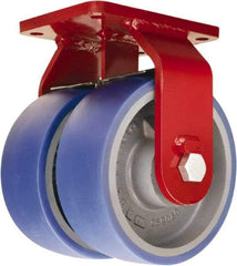 Hamilton - 10" Diam x 3" Wide x 12-1/2" OAH Top Plate Mount Dual Rigid Caster - Polyurethane Mold onto Cast Iron Center, 4,000 Lb Capacity, Sealed Precision Ball Bearing, 5-1/2 x 7-1/2" Plate - Exact Tool & Supply