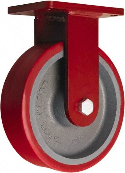 Hamilton - 10" Diam x 3" Wide x 12-1/2" OAH Top Plate Mount Rigid Caster - Polyurethane Mold onto Cast Iron Center, 3,600 Lb Capacity, Sealed Precision Ball Bearing, 5-1/2 x 7-1/2" Plate - Exact Tool & Supply