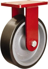 Hamilton - 10" Diam x 3" Wide x 11-1/2" OAH Top Plate Mount Rigid Caster - Polyurethane Mold onto Cast Iron Center, 3,200 Lb Capacity, Sealed Precision Ball Bearing, 5 x 7" Plate - Exact Tool & Supply
