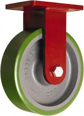 Hamilton - 10" Diam x 3" Wide x 12-1/2" OAH Top Plate Mount Rigid Caster - Polyurethane Mold onto Cast Iron Center, 3,000 Lb Capacity, Sealed Precision Ball Bearing, 5-1/2 x 7-1/2" Plate - Exact Tool & Supply