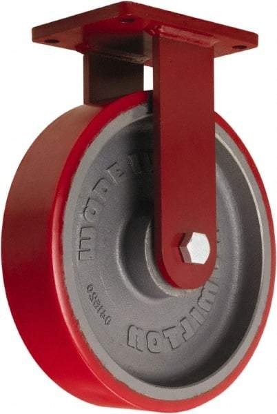 Hamilton - 12" Diam x 3" Wide x 14-1/2" OAH Top Plate Mount Rigid Caster - Polyurethane Mold onto Cast Iron Center, 4,200 Lb Capacity, Sealed Precision Ball Bearing, 5-1/2 x 7-1/2" Plate - Exact Tool & Supply