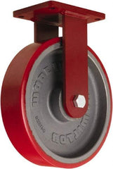 Hamilton - 12" Diam x 3" Wide x 14-1/2" OAH Top Plate Mount Rigid Caster - Polyurethane Mold onto Cast Iron Center, 4,200 Lb Capacity, Tapered Roller Bearing, 5-1/2 x 7-1/2" Plate - Exact Tool & Supply