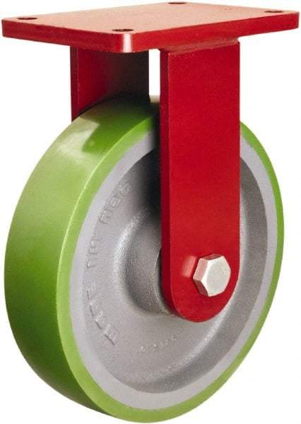 Hamilton - 10" Diam x 2-1/2" Wide x 12-1/2" OAH Top Plate Mount Rigid Caster - Polyurethane Mold onto Cast Iron Center, 2,500 Lb Capacity, Tapered Roller Bearing, 5-1/2 x 7-1/2" Plate - Exact Tool & Supply