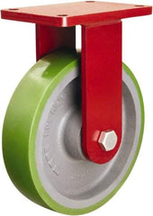 Hamilton - 10" Diam x 2-1/2" Wide x 12-1/2" OAH Top Plate Mount Rigid Caster - Polyurethane Mold onto Cast Iron Center, 2,500 Lb Capacity, Tapered Roller Bearing, 5-1/2 x 7-1/2" Plate - Exact Tool & Supply