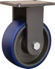 Hamilton - 8" Diam x 3" Wide x 10-1/2" OAH Top Plate Mount Rigid Caster - Polyurethane Mold onto Cast Iron Center, 2,000 Lb Capacity, Sealed Precision Ball Bearing, 5-1/4 x 7-1/4" Plate - Exact Tool & Supply