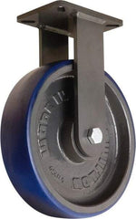 Hamilton - 12" Diam x 3" Wide x 15-1/2" OAH Top Plate Mount Rigid Caster - Polyurethane Mold onto Cast Iron Center, 2,800 Lb Capacity, Precision Tapered Roller Bearing, 5-1/4 x 7-1/4" Plate - Exact Tool & Supply