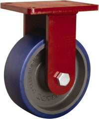 Hamilton - 8" Diam x 3" Wide x 10-1/2" OAH Top Plate Mount Rigid Caster - Polyurethane Mold onto Cast Iron Center, 2,000 Lb Capacity, Precision Tapered Roller Bearing, 5-1/2 x 7-1/2" Plate - Exact Tool & Supply
