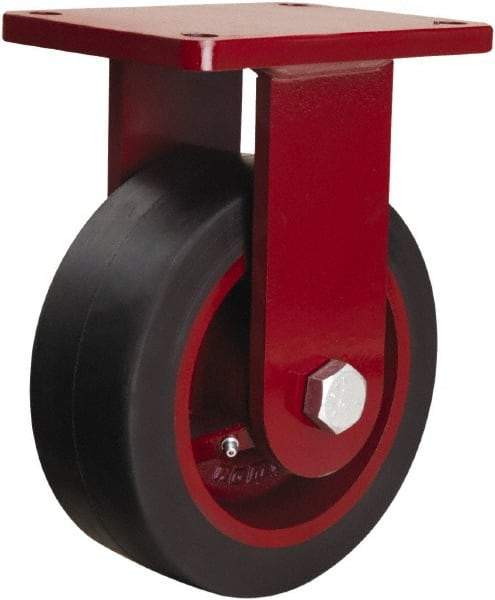 Hamilton - 8" Diam x 3" Wide x 10-1/2" OAH Top Plate Mount Rigid Caster - Rubber Mold on Cast Iron, 840 Lb Capacity, Precision Tapered Roller Bearing, 5-1/2 x 7-1/2" Plate - Exact Tool & Supply