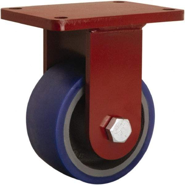 Hamilton - 6" Diam x 3" Wide x 8-1/2" OAH Top Plate Mount Rigid Caster - Polyurethane Mold onto Cast Iron Center, 1,800 Lb Capacity, Sealed Precision Ball Bearing, 5-1/2 x 7-1/2" Plate - Exact Tool & Supply