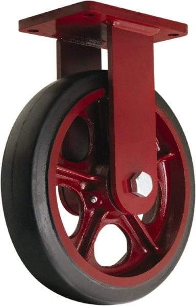 Hamilton - 10" Diam x 3" Wide x 12-1/2" OAH Top Plate Mount Rigid Caster - Rubber Mold on Cast Iron, 1,000 Lb Capacity, Straight Roller Bearing, 5-1/2 x 7-1/2" Plate - Exact Tool & Supply
