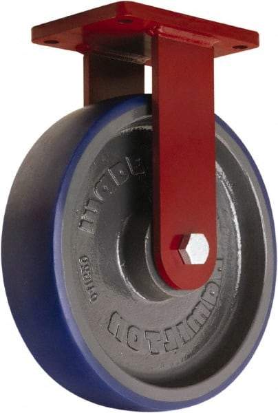 Hamilton - 12" Diam x 3" Wide x 14-1/2" OAH Top Plate Mount Rigid Caster - Polyurethane Mold onto Cast Iron Center, 2,800 Lb Capacity, Precision Tapered Roller Bearing, 5-1/2 x 7-1/2" Plate - Exact Tool & Supply