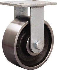 Hamilton - 9-1/4" Diam x 1-1/2" Wide x 11-1/8" OAH Top Plate Mount Rigid Caster - Iron, 2,500 Lb Capacity, Straight Roller Bearing, 5-1/4 x 7-1/4" Plate - Exact Tool & Supply