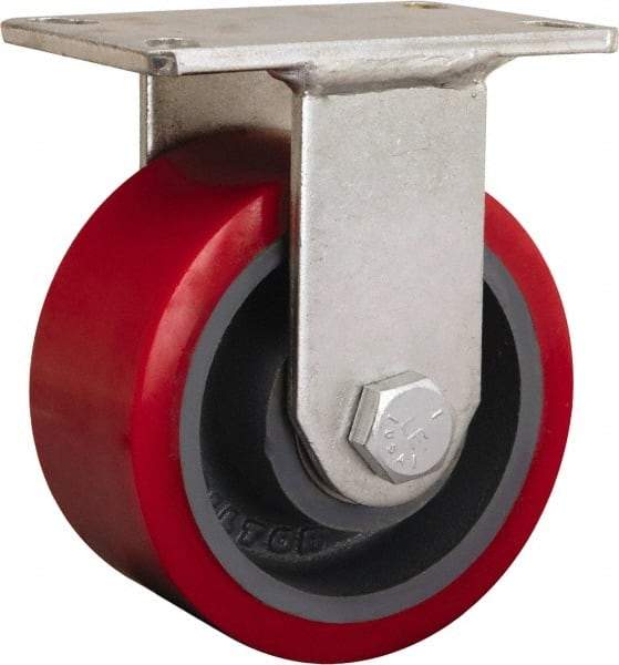 Hamilton - 8" Diam x 2-1/4" Wide x 10-1/4" OAH Top Plate Mount Rigid Caster - Iron, 3,000 Lb Capacity, Tapered Roller Bearing, 5-1/4 x 7-1/4" Plate - Exact Tool & Supply