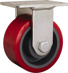 Hamilton - 8" Diam x 2-1/4" Wide x 10-1/4" OAH Top Plate Mount Rigid Caster - Iron, 3,000 Lb Capacity, Tapered Roller Bearing, 5-1/4 x 7-1/4" Plate - Exact Tool & Supply