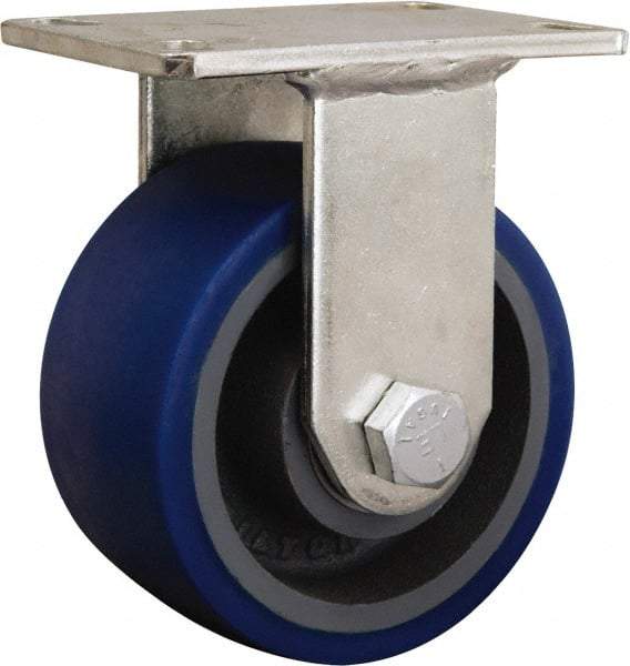 Hamilton - 7-7/8" Diam x 2-1/4" Wide x 10-3/16" OAH Top Plate Mount Rigid Caster - Cast Iron, 3,500 Lb Capacity, Tapered Roller Bearing, 5-1/4 x 7-1/4" Plate - Exact Tool & Supply