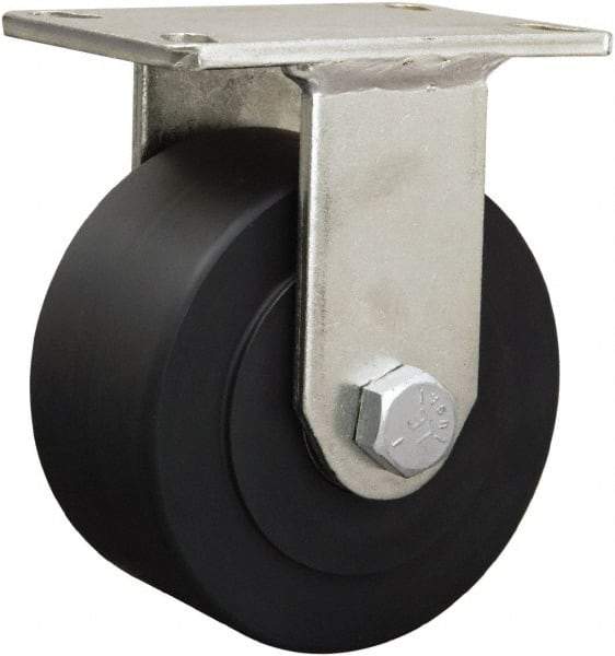 Hamilton - 6-1/8" Diam x 1-11/16" Wide x 8-1/16" OAH Top Plate Mount Rigid Caster - Iron, 2,000 Lb Capacity, Straight Roller Bearing, 5-1/4 x 7-1/4" Plate - Exact Tool & Supply