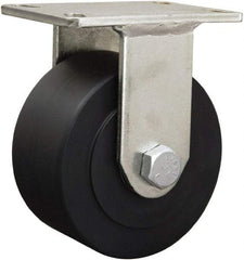 Hamilton - 6-1/8" Diam x 1-11/16" Wide x 8-1/16" OAH Top Plate Mount Rigid Caster - Iron, 2,000 Lb Capacity, Straight Roller Bearing, 5-1/4 x 7-1/4" Plate - Exact Tool & Supply
