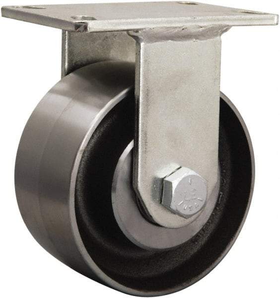Hamilton - 6-1/8" Diam x 1-5/8" Wide x 8-1/16" OAH Top Plate Mount Rigid Caster - Cast Iron, 2,500 Lb Capacity, Tapered Roller Bearing, 5-1/4 x 7-1/4" Plate - Exact Tool & Supply