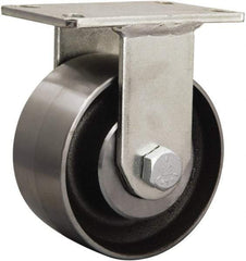 Hamilton - 6-1/8" Diam x 1-5/8" Wide x 8-1/16" OAH Top Plate Mount Rigid Caster - Cast Iron, 2,500 Lb Capacity, Tapered Roller Bearing, 5-1/4 x 7-1/4" Plate - Exact Tool & Supply