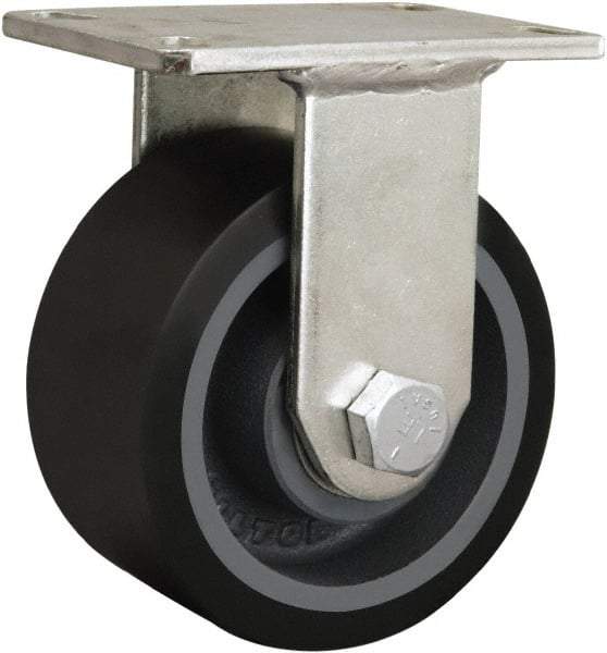 Hamilton - 8" Diam x 2-3/4" Wide, Iron Rigid Caster - 2,500 Lb Capacity, Top Plate Mount, 5-1/4" x 7-1/4" Plate, Tapered Roller Bearing - Exact Tool & Supply