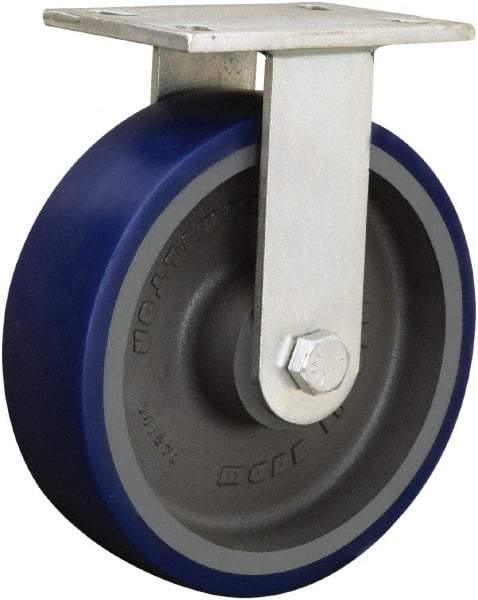 Hamilton - 8" Diam x 2-1/2" Wide x 10-1/2" OAH Top Plate Mount Rigid Caster - Cast Iron, 2,500 Lb Capacity, Straight Roller Bearing, 5-1/4 x 7-1/4" Plate - Exact Tool & Supply