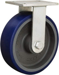 Hamilton - 8" Diam x 2-1/2" Wide x 10-1/2" OAH Top Plate Mount Rigid Caster - Cast Iron, 2,500 Lb Capacity, Straight Roller Bearing, 5-1/4 x 7-1/4" Plate - Exact Tool & Supply