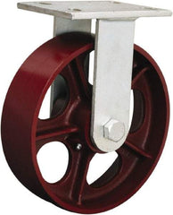 Hamilton - 8" Diam x 3" Wide x 10-1/2" OAH Top Plate Mount Rigid Caster - Polyurethane Mold onto Cast Iron Center, 3,000 Lb Capacity, Tapered Roller Bearing, 5-1/4 x 7-1/4" Plate - Exact Tool & Supply