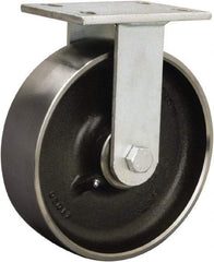 Hamilton - 8" Diam x 3" Wide x 10-1/2" OAH Top Plate Mount Rigid Caster - Polyurethane Mold onto Cast Iron Center, 3,500 Lb Capacity, Tapered Roller Bearing, 5-1/4 x 7-1/4" Plate - Exact Tool & Supply