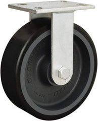 Hamilton - 8" Diam x 3" Wide x 10-1/2" OAH Top Plate Mount Rigid Caster - Polyurethane Mold onto Cast Iron Center, 4,000 Lb Capacity, Sealed Precision Ball Bearing, 5-1/4 x 7-1/4" Plate - Exact Tool & Supply