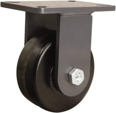 Hamilton - 6" Diam x 2-1/2" Wide x 8" OAH Top Plate Mount Rigid Caster - Phenolic, 1,800 Lb Capacity, Straight Roller Bearing, 5-1/4 x 7-1/4" Plate - Exact Tool & Supply
